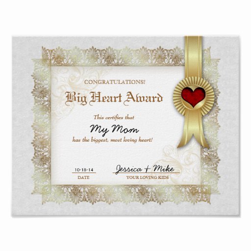 Best Mother Award Certificate Inspirational Hero Heart Love Award Certificate Best Mom Posters