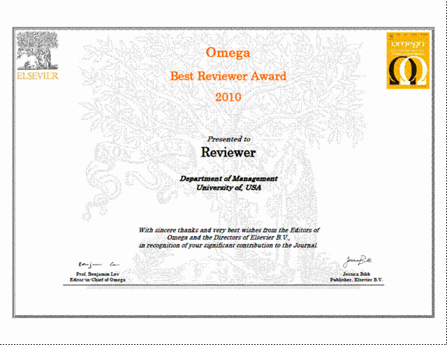 Best Paper for Certificates Best Of Omega Journal