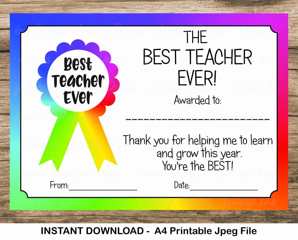  20 Best Teacher Award Certificate Dannybarrantes Template