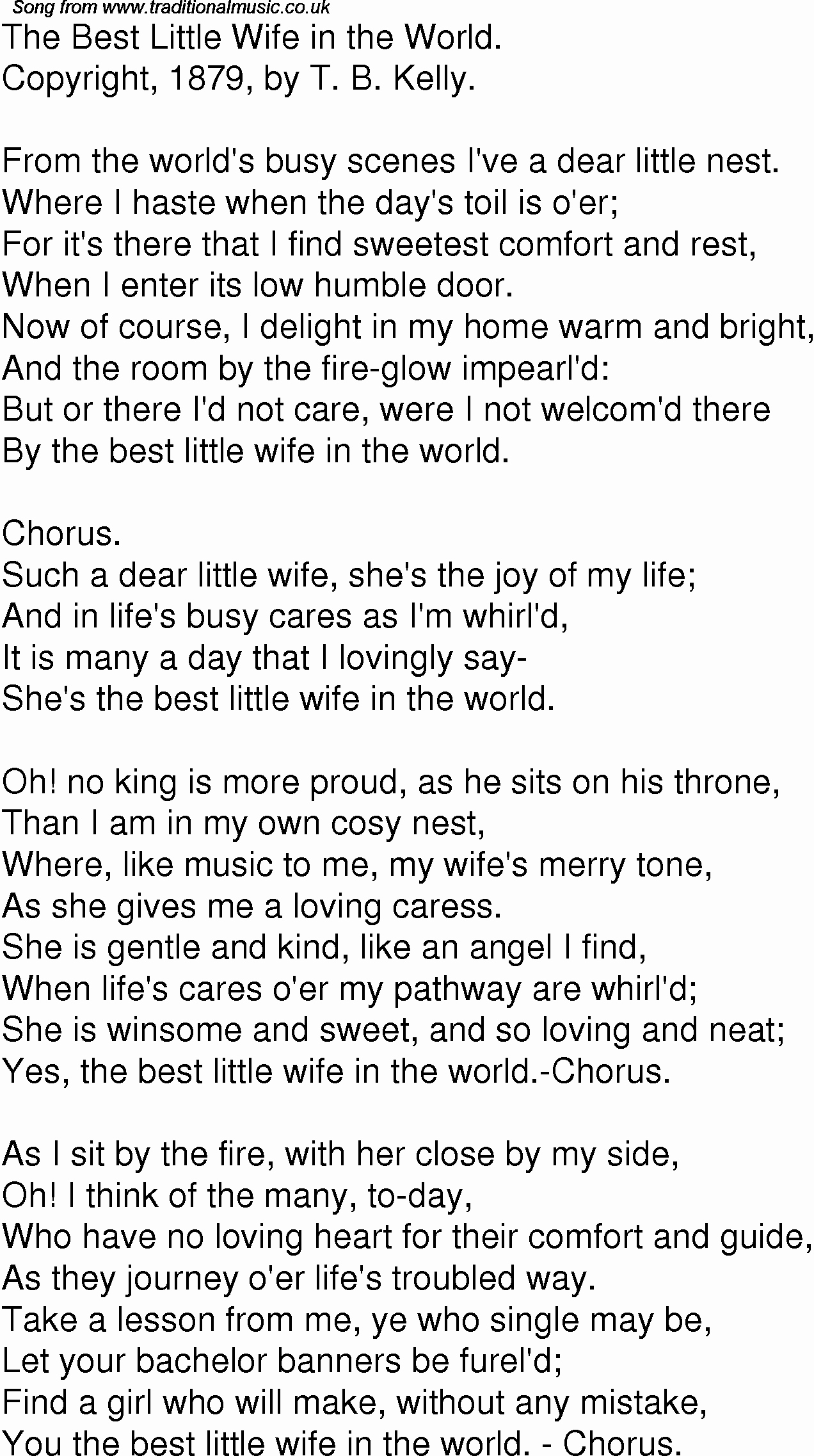 Best Wife In the World Award Unique Old Time song Lyrics for 05 the Best Little Wife In the World