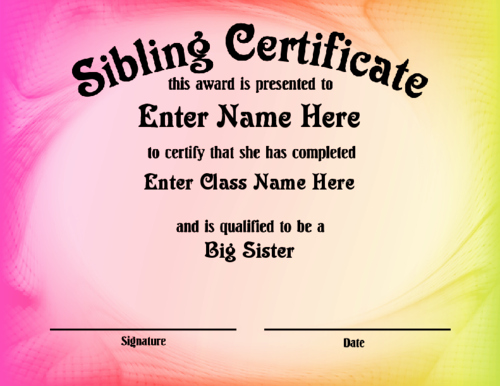 Big Sister Certificate Template Fresh 26 Of Big Sister Certificate Template