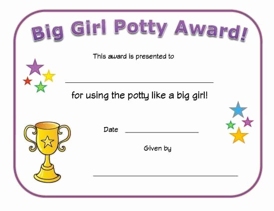 Big Sister Certificate Template Unique Big Girl Potty Award Certificate