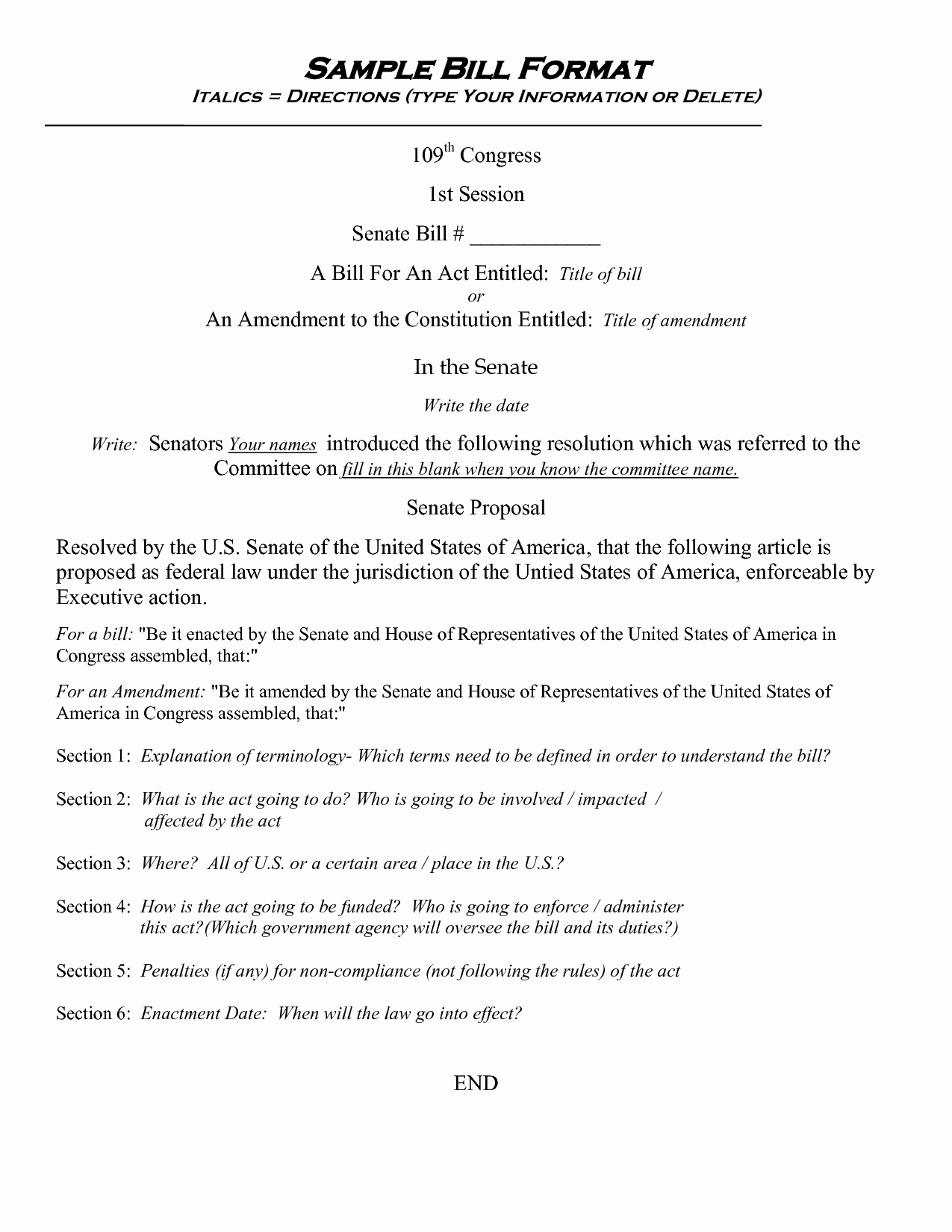 Bill format Congress Lovely Legislative Bill Template Examples Of Bill Thstevens