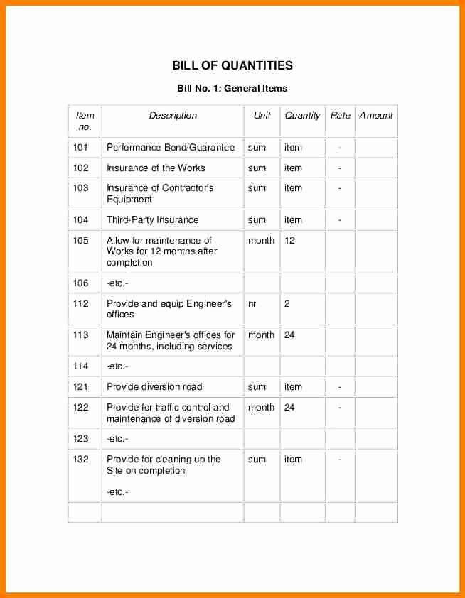 Bill Of Quantities Example New 10 Bill Of Quantity Example