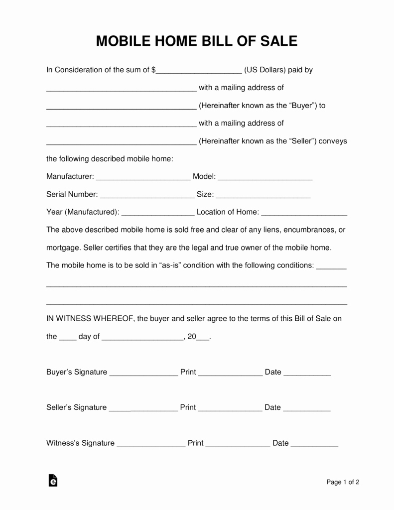 Bill Of Sale Colorado Template Elegant Free Mobile Manufactured Home Bill Of Sale form Word