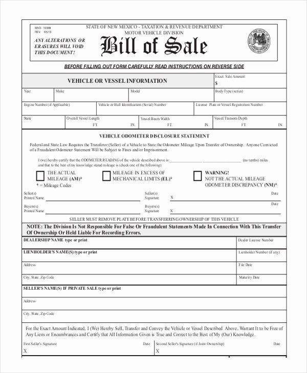 Bill Of Sale Colorado Template Unique Blank Bill Of Sale Template 7 Free Word Pdf Document