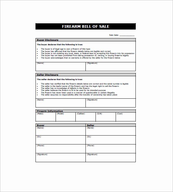 Bill Of Sale for Gun Florida Fresh Fire Arm Bill Of Sale Template – 8 Free Word Excel Pdf