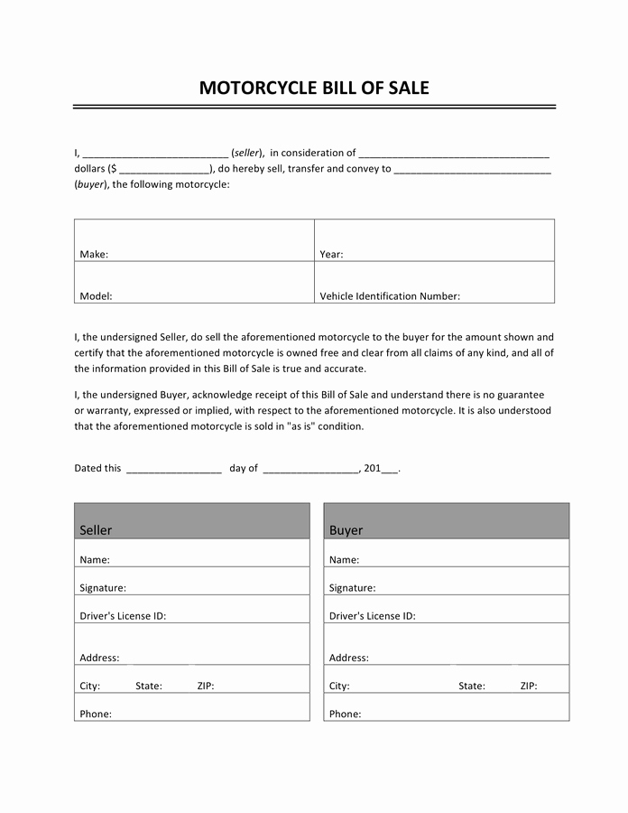 Bill Of Sale Motorcycle Pdf Lovely Motorcycle Bill Of Sale In Word and Pdf formats