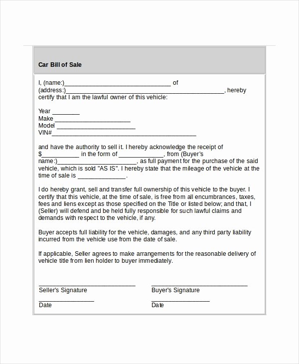 Bill Of Sale Of A Vehicle Awesome 11 Vehicle Bill Of Sales Free Sample Example format