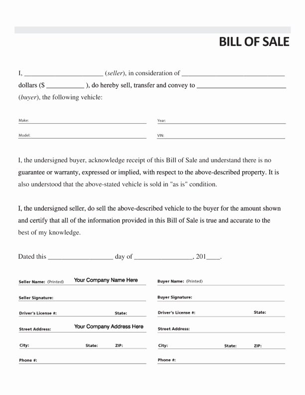 Bill Of Sale Of A Vehicle Beautiful Free Printable Car Bill Of Sale form Generic