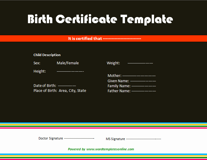 Birth Certificate Template for Microsoft Word Awesome Birth Certificate Template Microsoft Word Templates