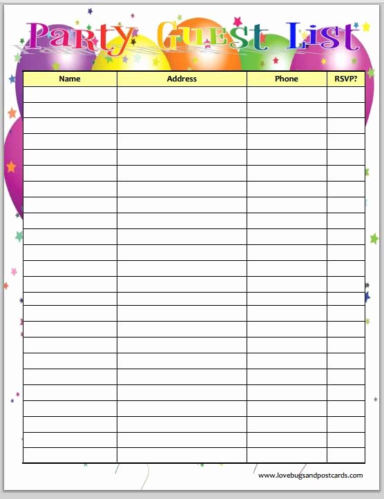 Birthday Party Guest List Template Beautiful 301 Moved Permanently
