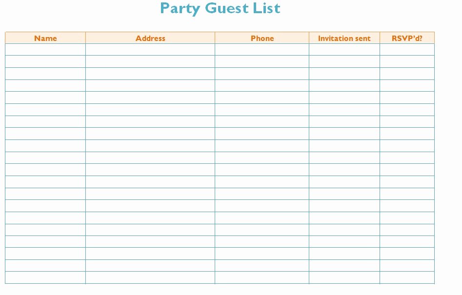 Birthday Party Guest List Template Best Of Party Guest List Template Sample