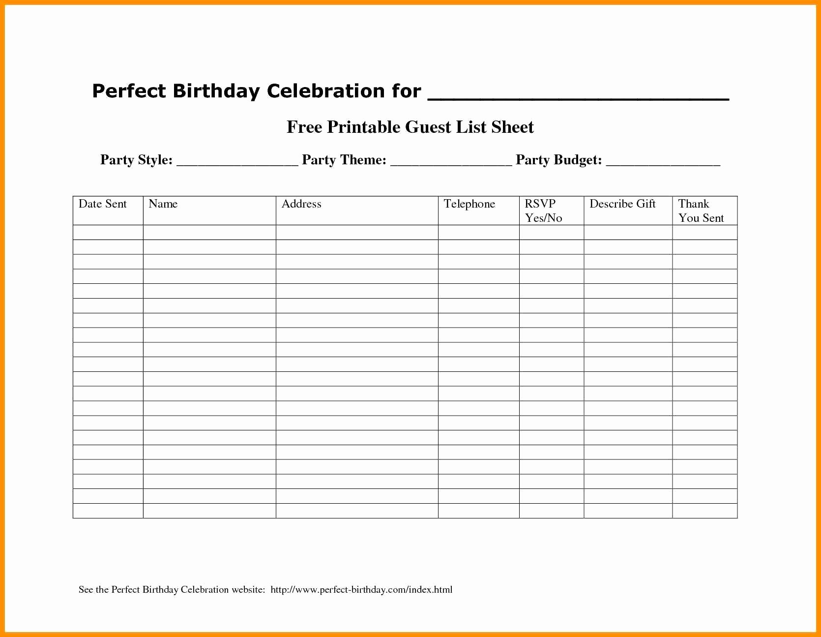 Birthday Party Guest List Template Inspirational Party Guest List Template