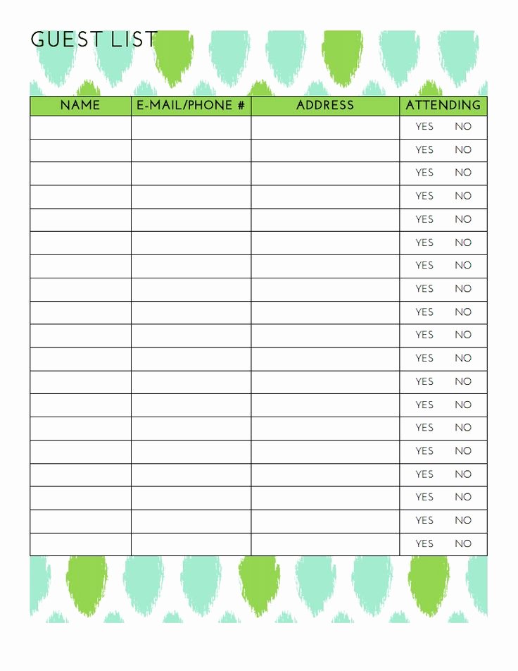 Birthday Party Guest List Template Unique Day 14 Party Guest List