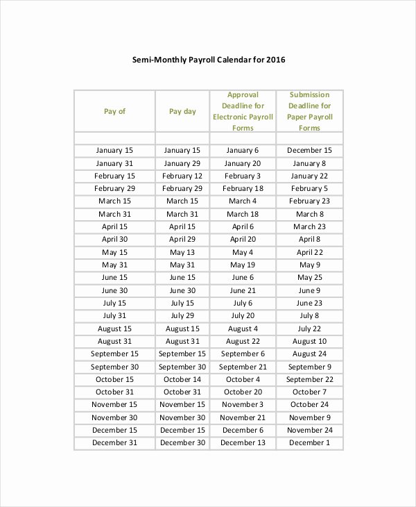 Biweekly Payroll Calendar Template 2017 Best Of Semi Monthly Payroll Calendar 2017 Template