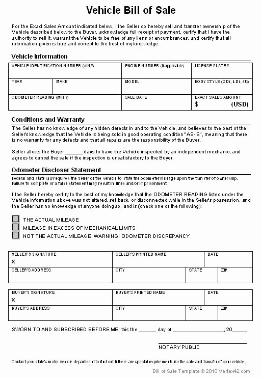 Blank Bill Of Sale Utah New Download the Vehicle Bill Of Sale From Vertex42