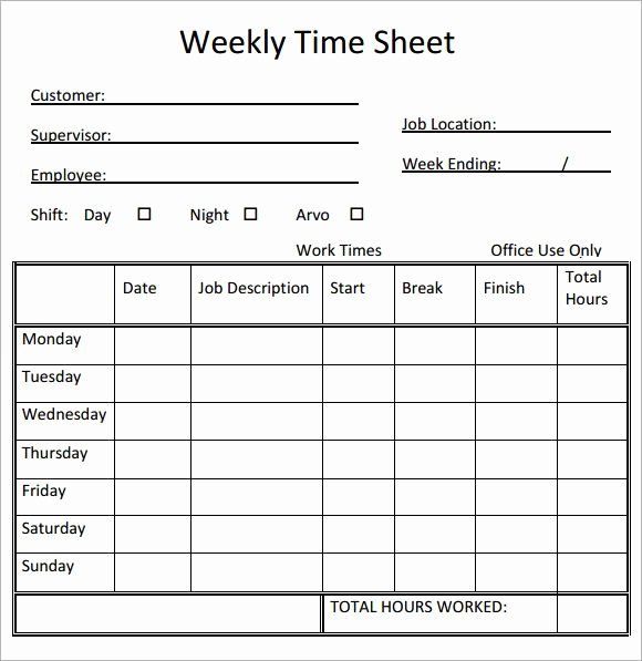 Blank Timesheet form Awesome Free Printable Weekly Timesheet Template