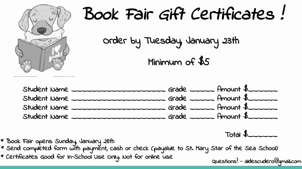 Book Fair Gift Certificate Template Luxury St Mary Star Of the Sea School order Your Book Fair Gift