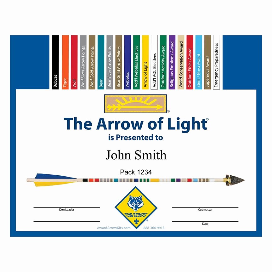 Boy Scout Certificate Template Best Of Free Arrow Of Light Personalized Award Certificate