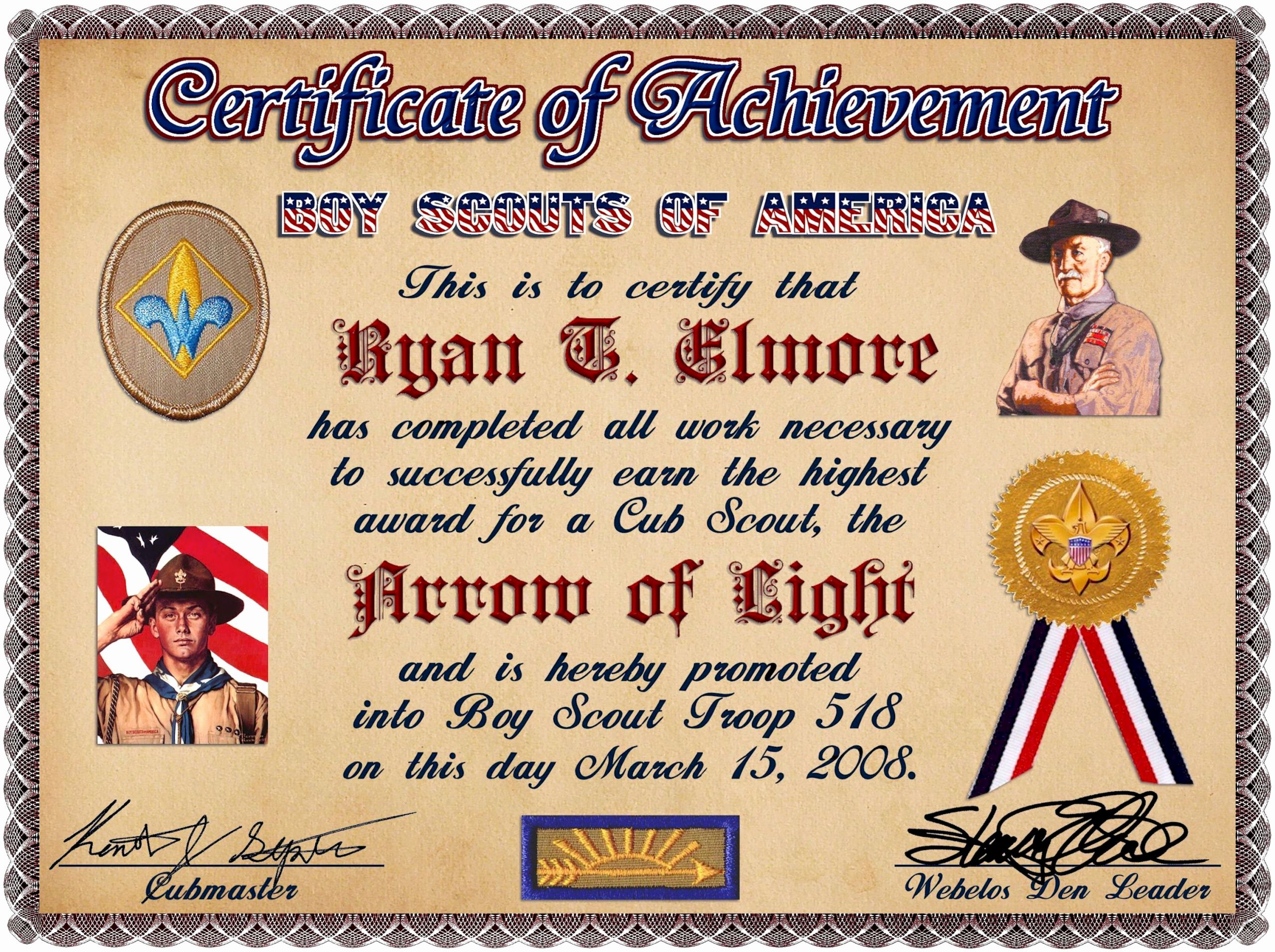 Boy Scout Certificate Template Fresh Various Designs by Steven Elmore at Coroflot