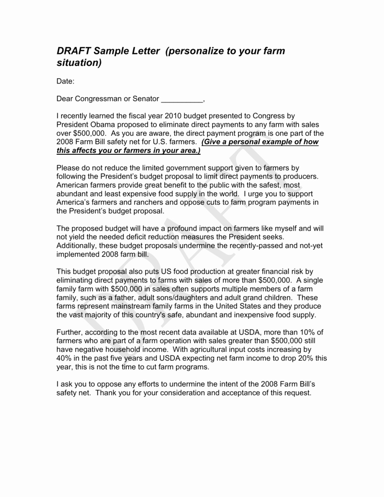 Budget Proposal Letter Fresh Draft Sample Letter Personalize to Your Farm Situation