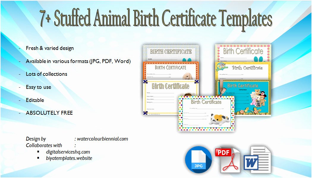 Build A Bear Certificate Maker New Stuffed Animal Birth Certificate Templates [7 Adorable