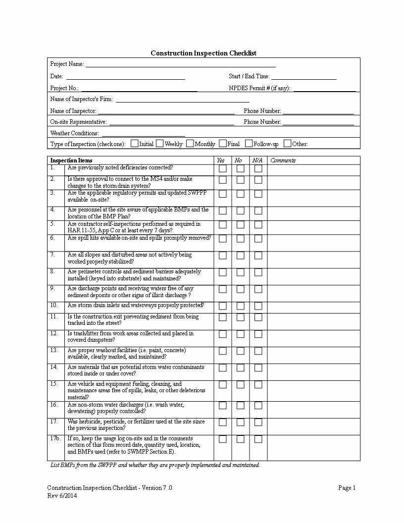 Building Inspection Checklist Awesome Construction Inspection Checklist