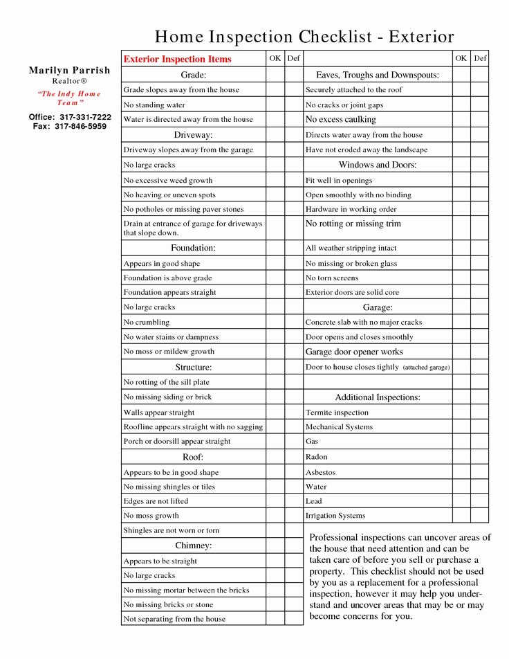 Building Inspection Checklist Lovely Home Inspection List Template Document Sample