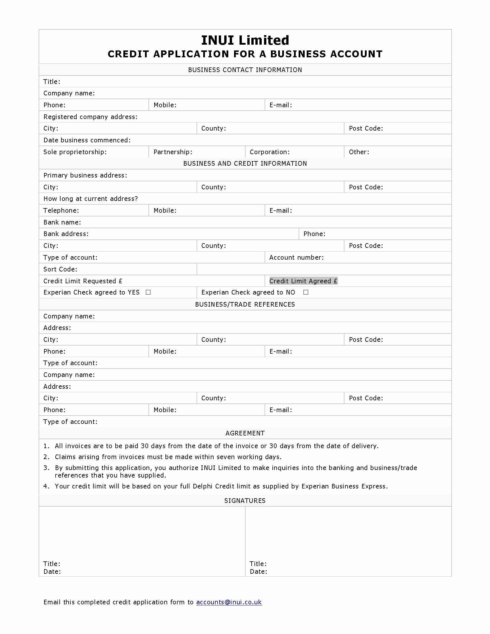 Business Credit Reference form Fresh Business Credit Application form