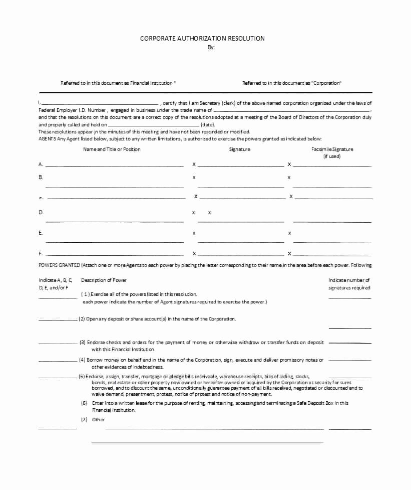 Business Resolution Sample New 37 Printable Corporate Resolution forms Template Lab