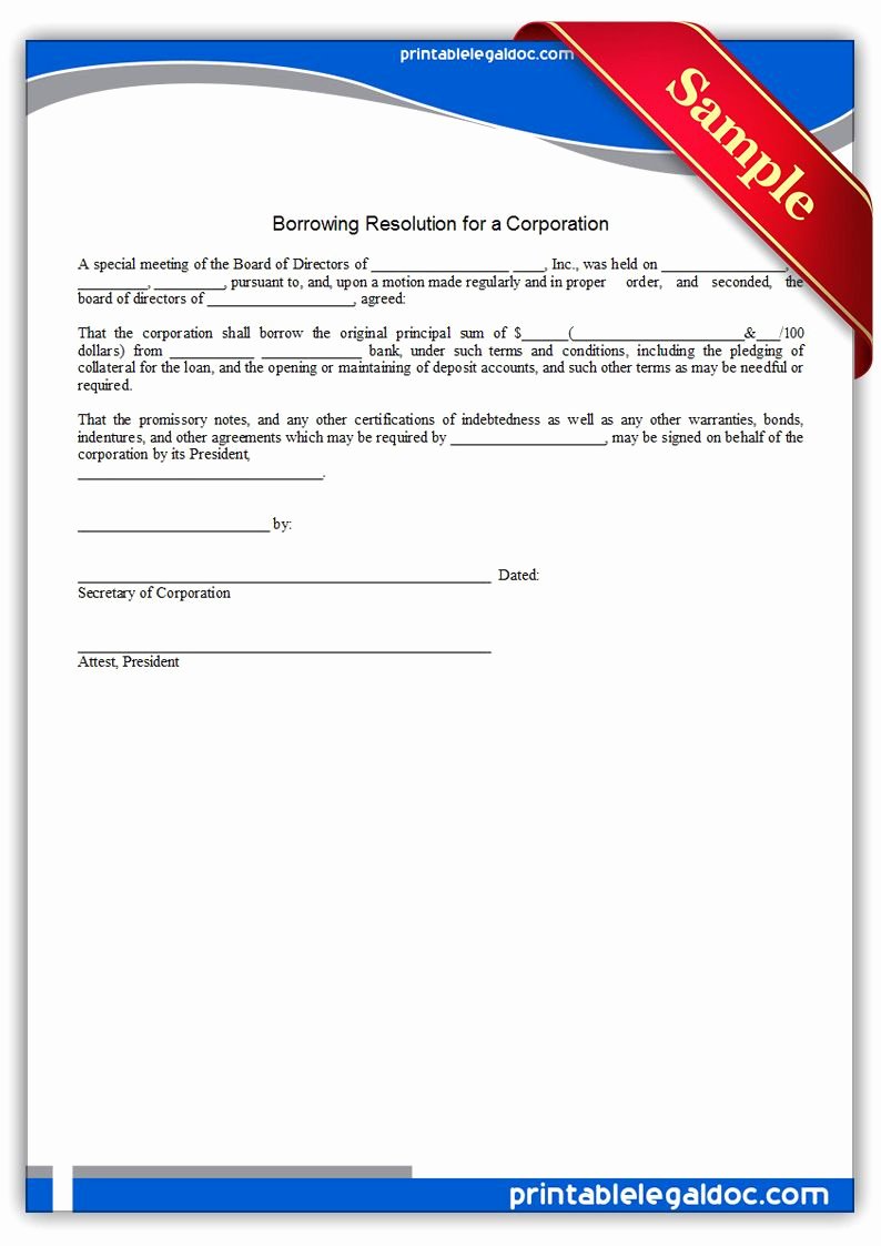 Business Resolution Sample New Free Printable Borrowing Resolution for A Corporation