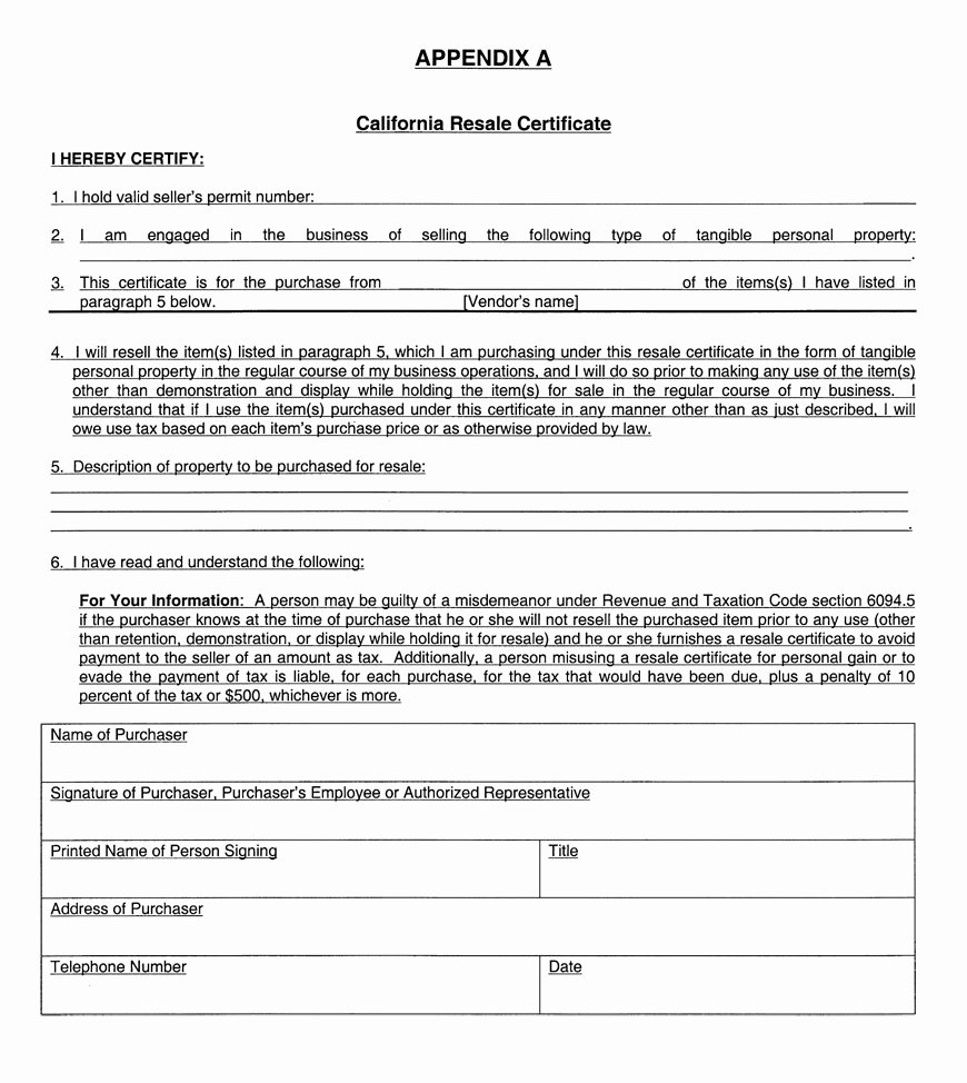 California Resale Certificate Template Fresh Regulation 1668