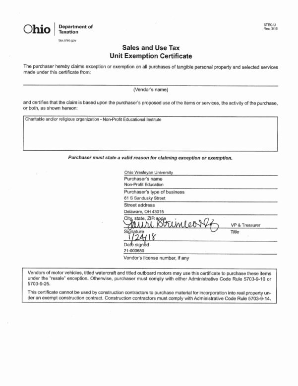 California Resale Certificate Template Inspirational Ohio Sales Tax Exemption form Sale for Ohio Sales Tax