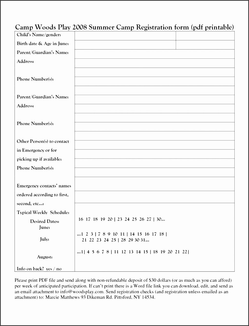 Camp Registration form Template Beautiful 8 Camp Registration form Template Sampletemplatess