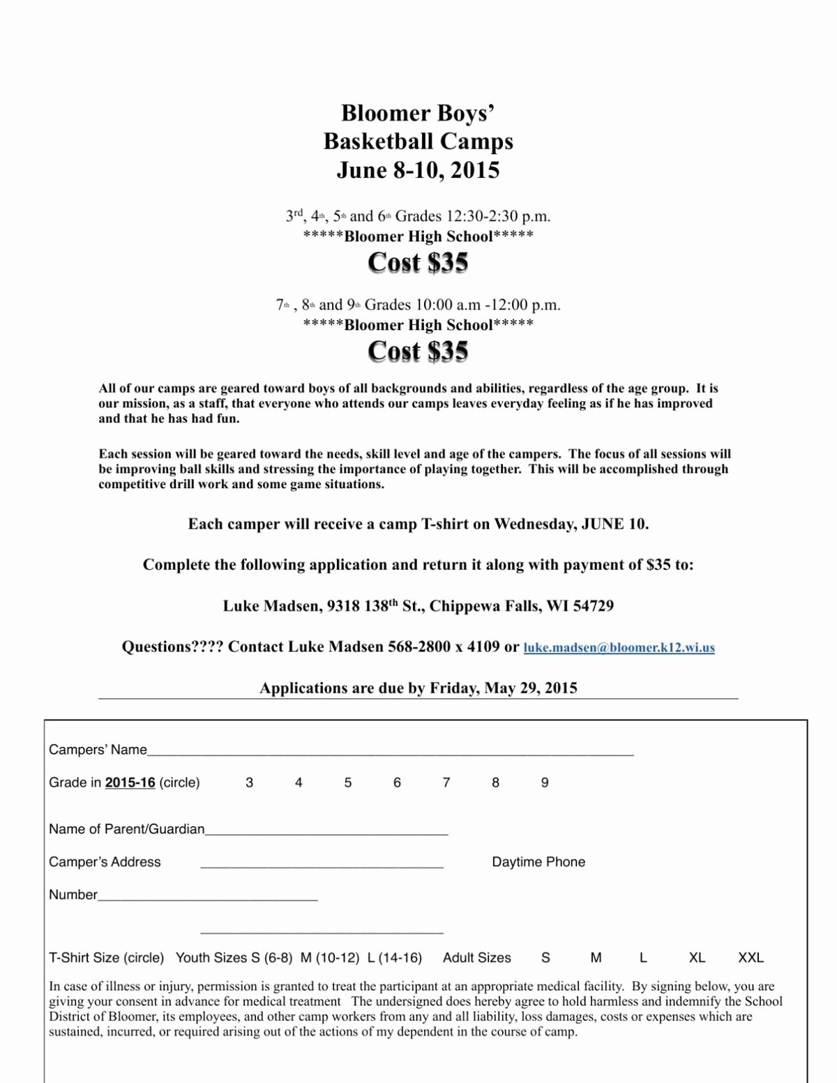 Camp Registration forms Beautiful Bloomer Boy S Basketball Camp Registration form