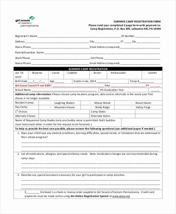 Camp Registration forms Beautiful Free 10 Summer Camp Registration form Samples In Sample
