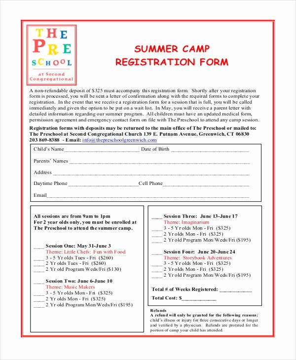 Camp Registration forms Elegant Free 10 Sample Summer Camp Registration forms