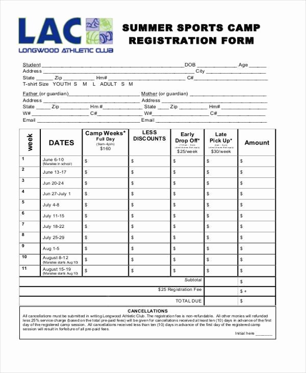 Camp Registration forms Fresh Free 10 Summer Camp Registration form Samples In Sample