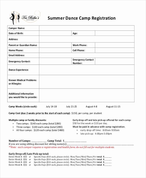 Camp Registration forms Inspirational Free 10 Summer Camp Registration form Samples In Sample