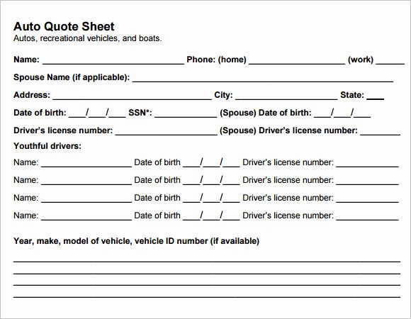 Car Insurance Templates Free Download Beautiful Free 10 Sample Quote Sheets In Examples format Pdf