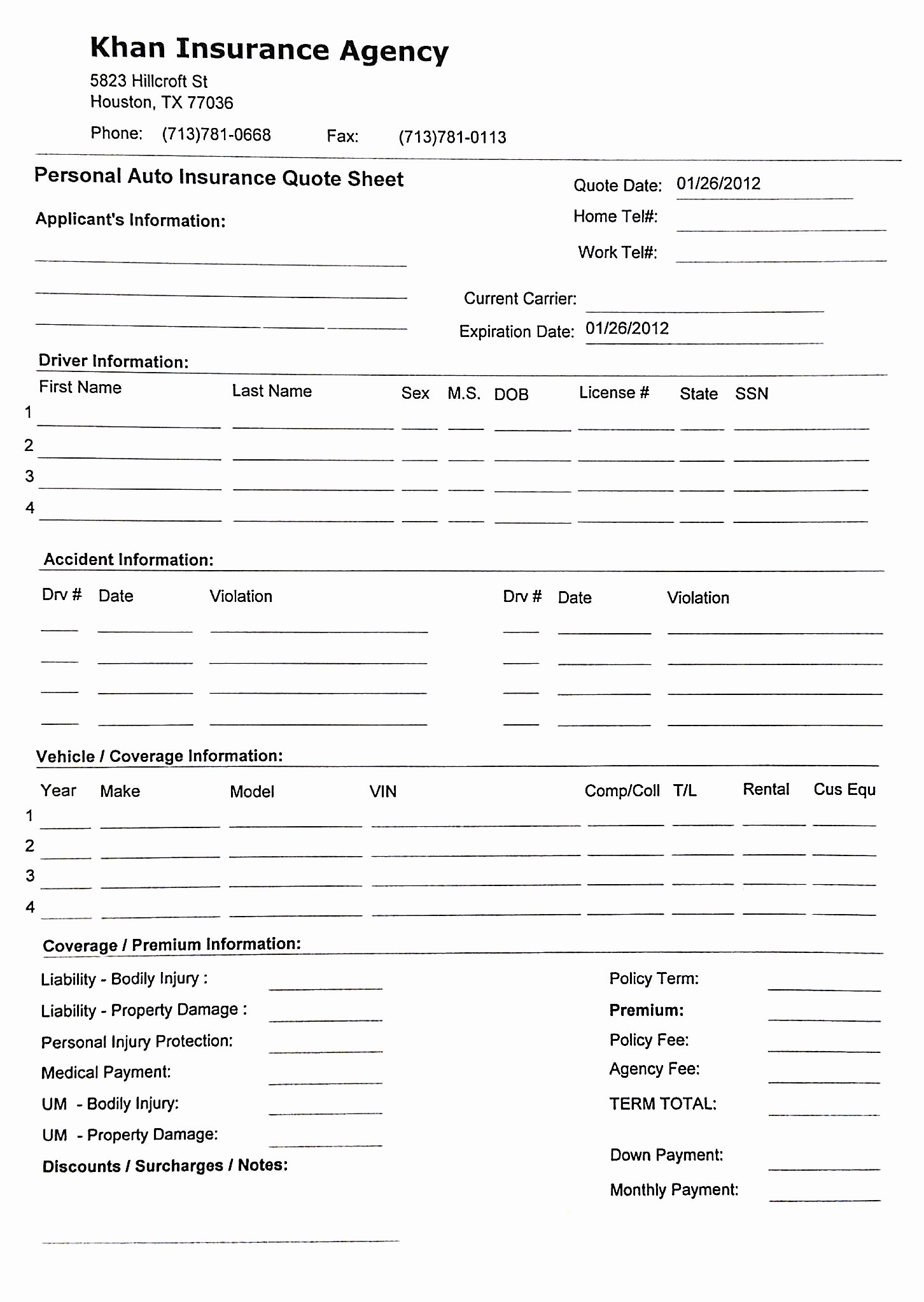 Car Insurance Templates Free New Printable Car Insurance forms