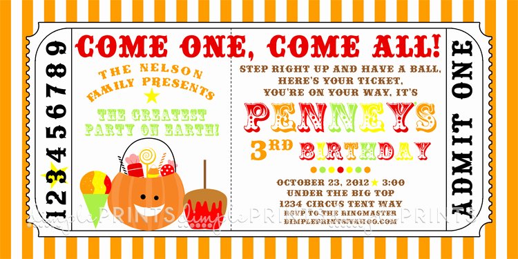 Carnival Ticket Invitation Template Free Lovely Fall Carnival Printable Ticket Invite Dimple Prints Shop
