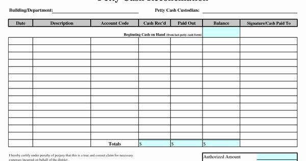 Cash Drawer Check Out Sheet Unique Petty Cash Reconciliation form Template