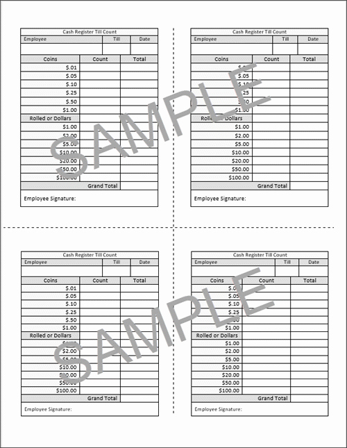 Cash Drawer Count Sheet Awesome Cash Register Till Count form Workplace Wizards