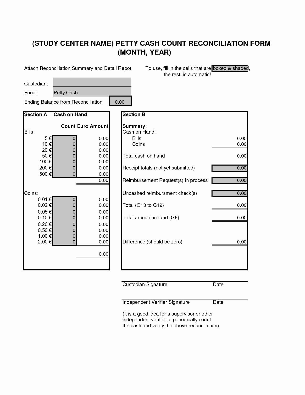  20 Cash Drawer Count Sheet Dannybarrantes Template