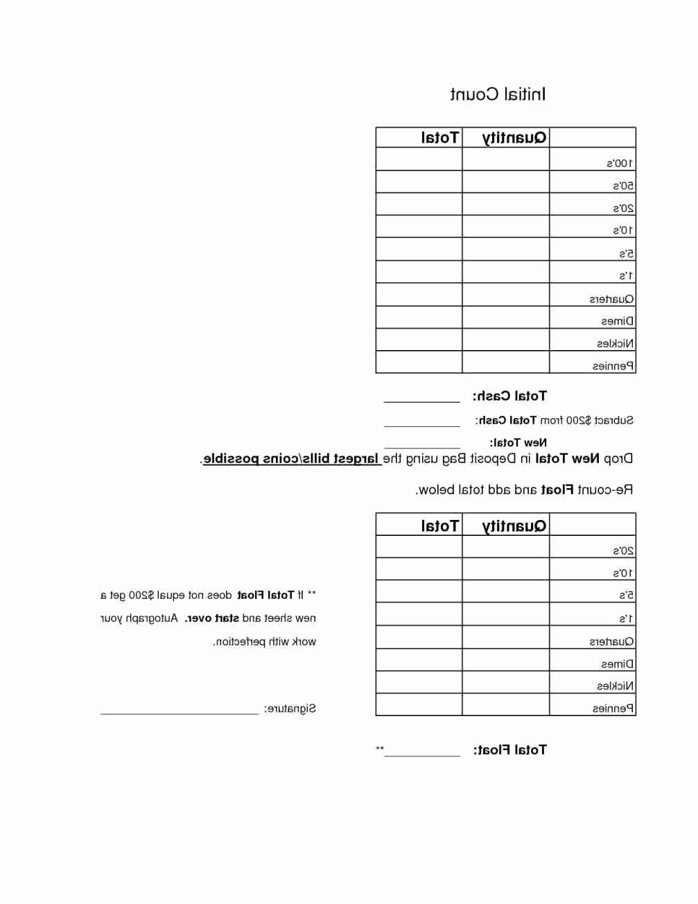 Daily Cash Drawer Balance Sheet Template Looking for