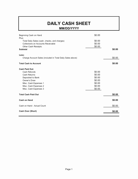 Cash Drawer Count Sheet Template Best Of Daily Cash Sheet Template Excel