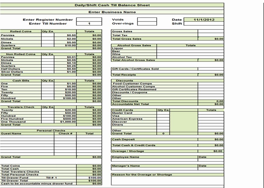 Cash Register Count Sheet Best Of Cash Balance Sheet with Alcohol – Workplace Wizards