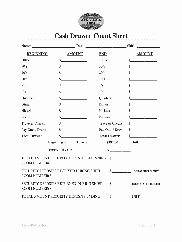 Cash Register Count Sheet Fresh Cash Drawer Worksheet Fill Line Printable Fillable